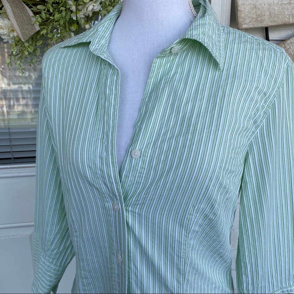 Talbots | Textured Green Stripe Button Down Shirt - image 3